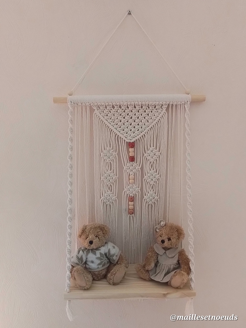 Étagère Murale Macramé Et Bois - Décoration Bohème - Blanc - Adulte
