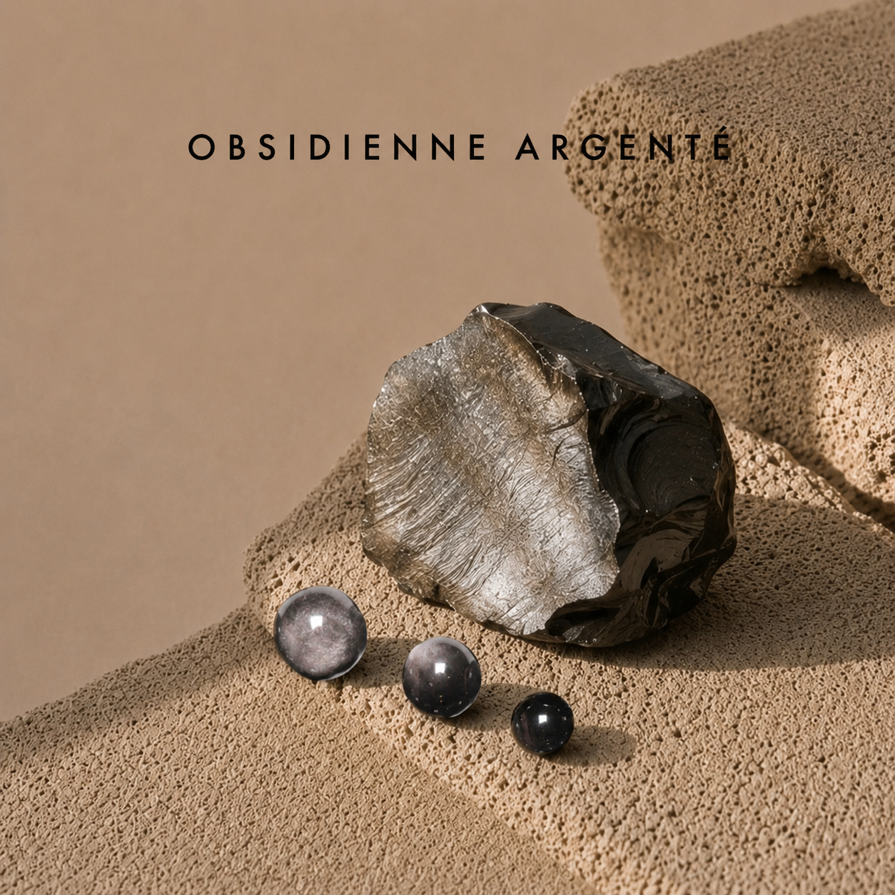 Pierre naturelle Obsidienne argentée pour bracelet homme