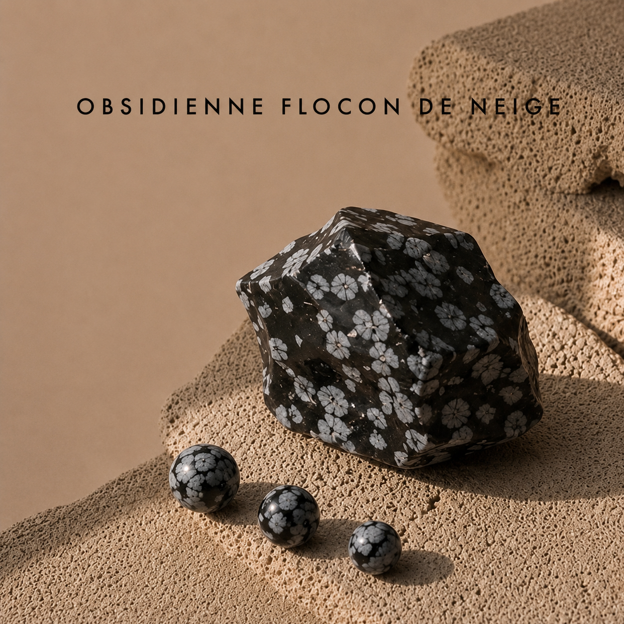 Pierre naturelle Obsidienne neige noire et blanche