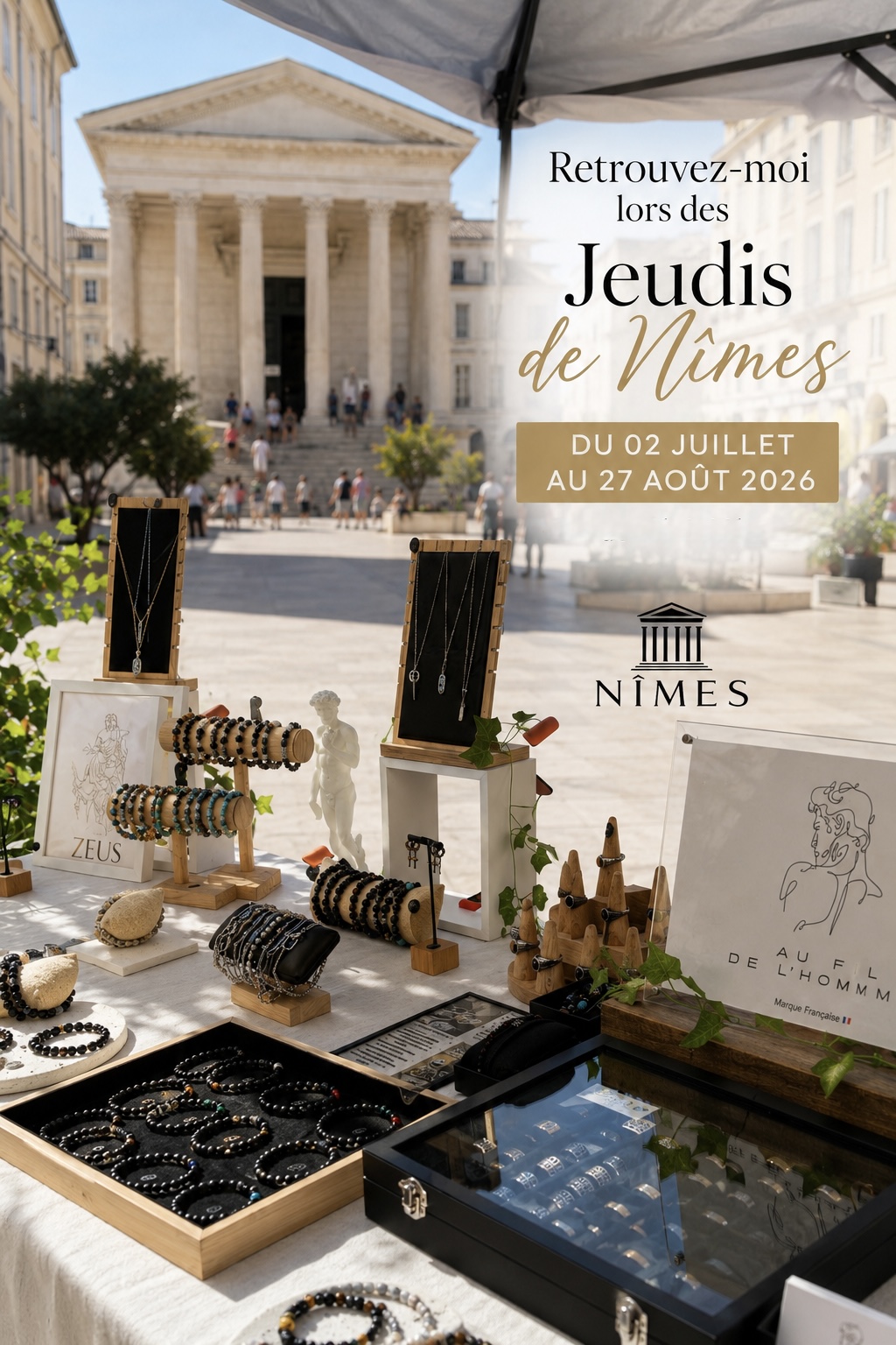 Créateur de bijoux pour homme au marché nocturne de Nîmes
