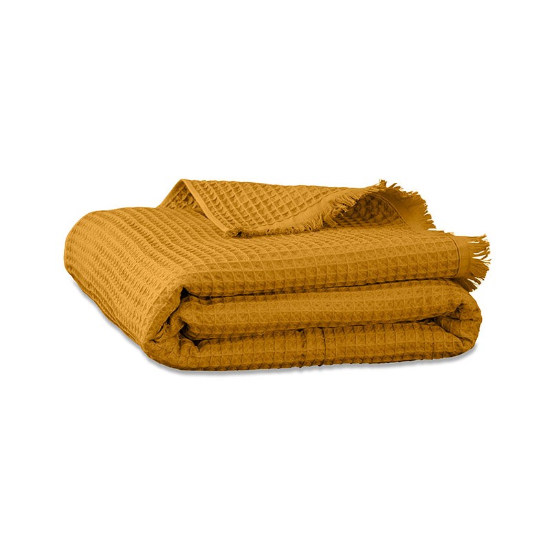 drap-de-bain-en-nid-d-abeille-de-coton-bio couleur jaune safran