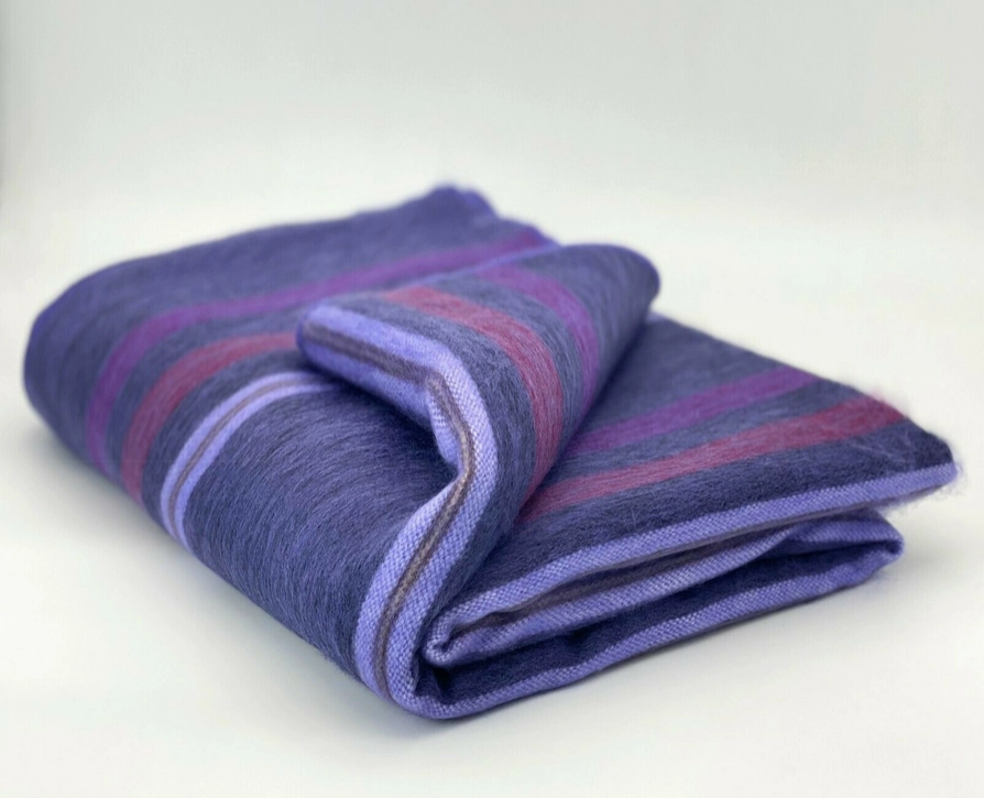 Couvre lit en laine dalpaga motif rayé bleu violet photo3 184096436441