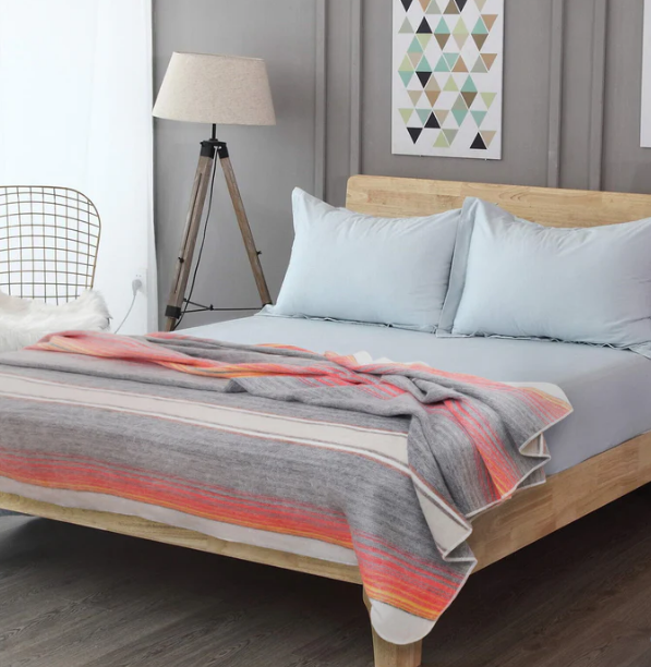 Couvre lit - couverture roue orange motif rayé sun set