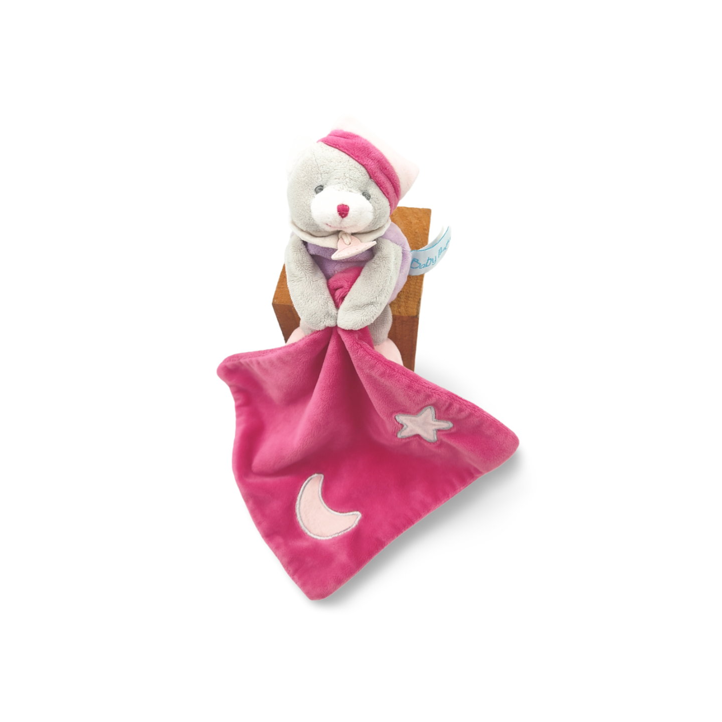 Doudou personnalisé chat rose mouchoir luminescent