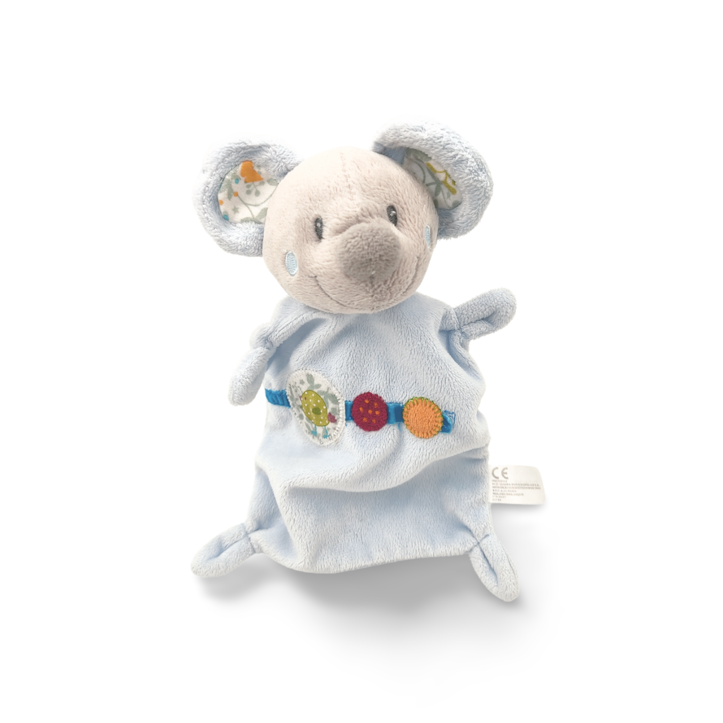 Doudou personnalisé souris plate bleue