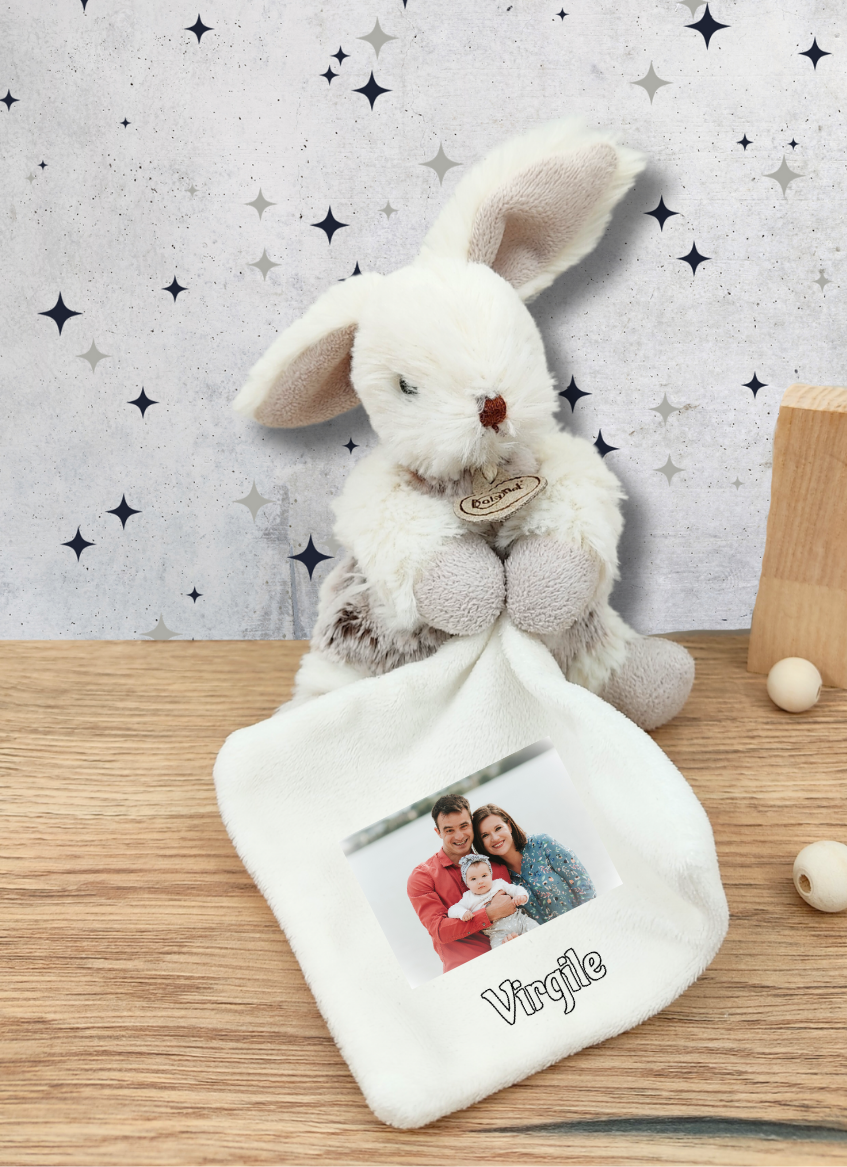 Doudou lapin personnalisé avec photo