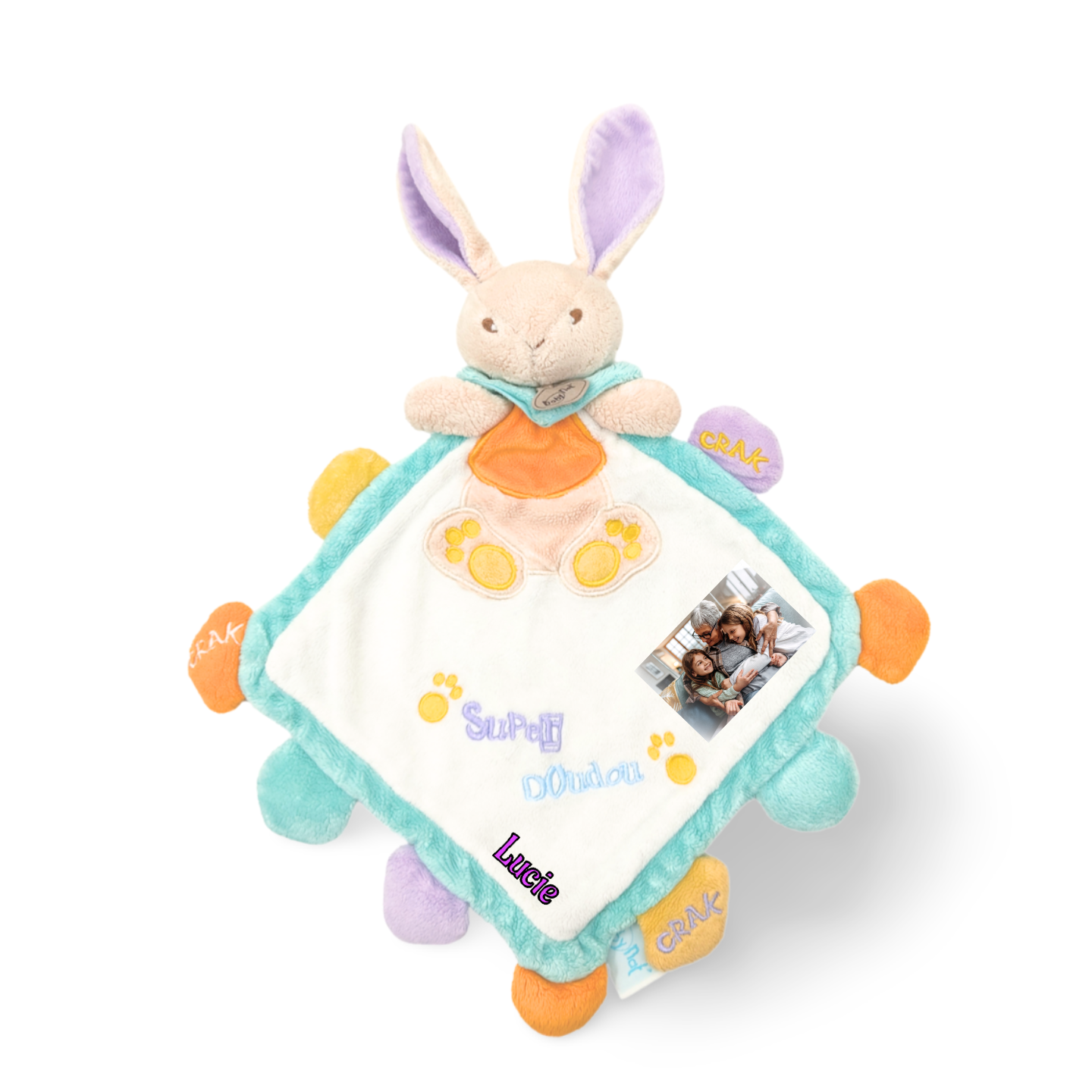 Doudou lapin personnalisé photo