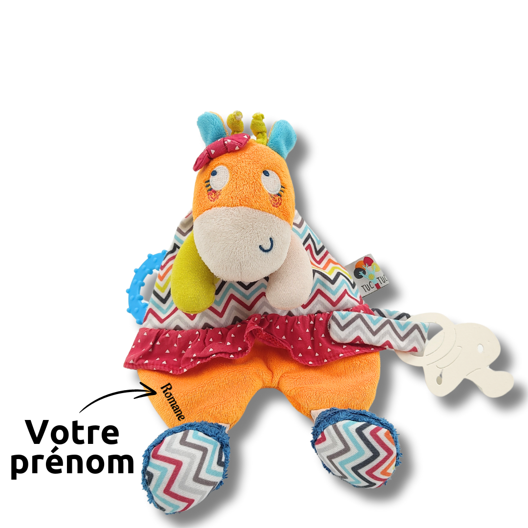 Doudou personnalisé vache attache tétine