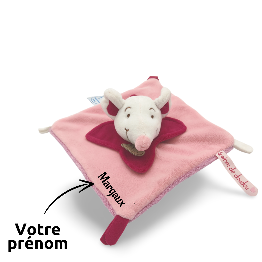 Doudou personnalisé souris rose avec prénom