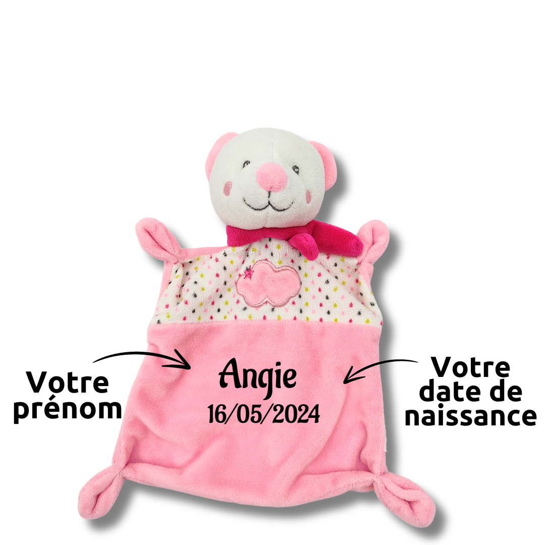 Aria, l\'ours au corps rose - Doudou personnalisé