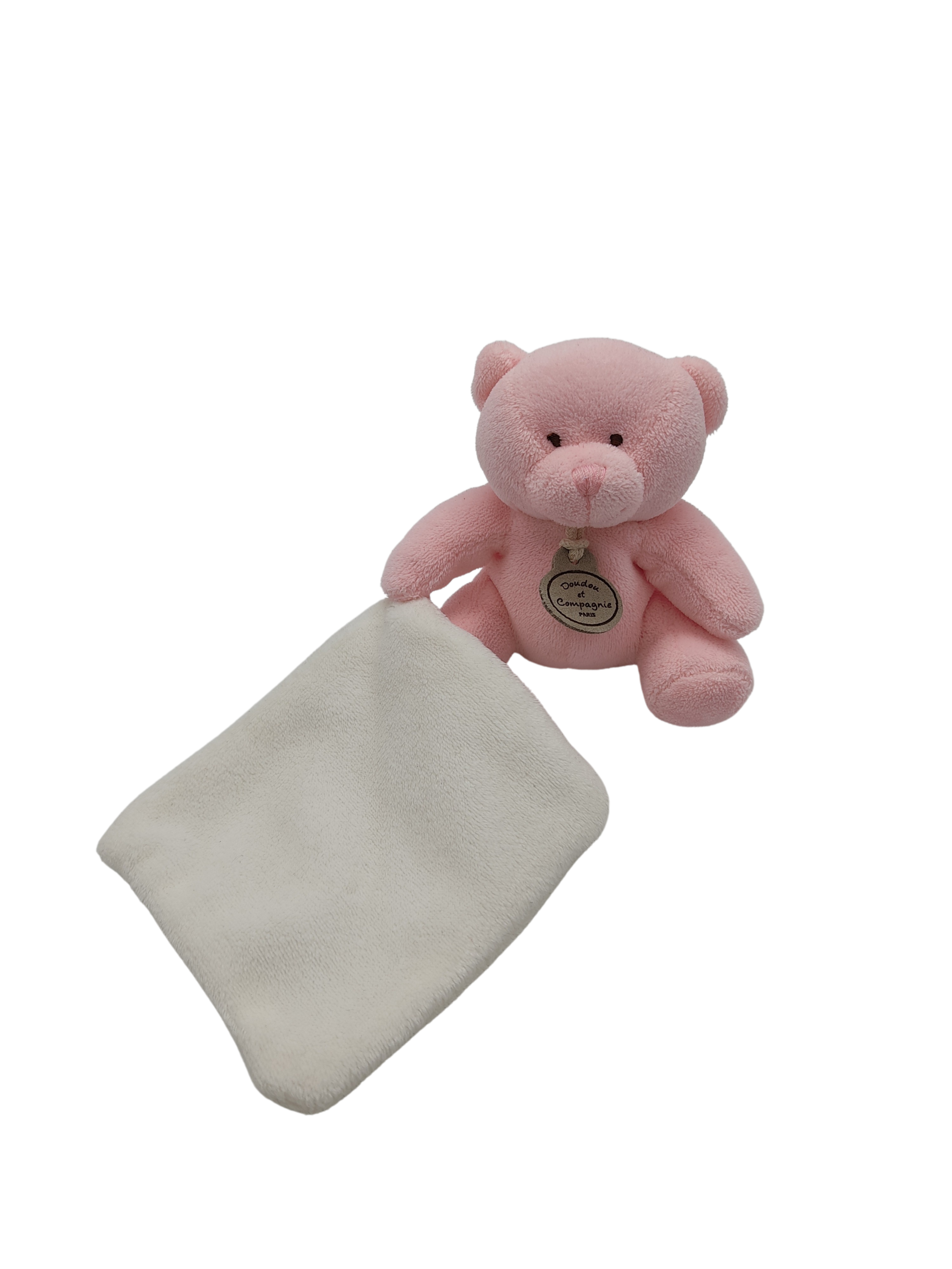 Doudou petit ours rose avec mouchoir blanc DOUDOU et Compagnie