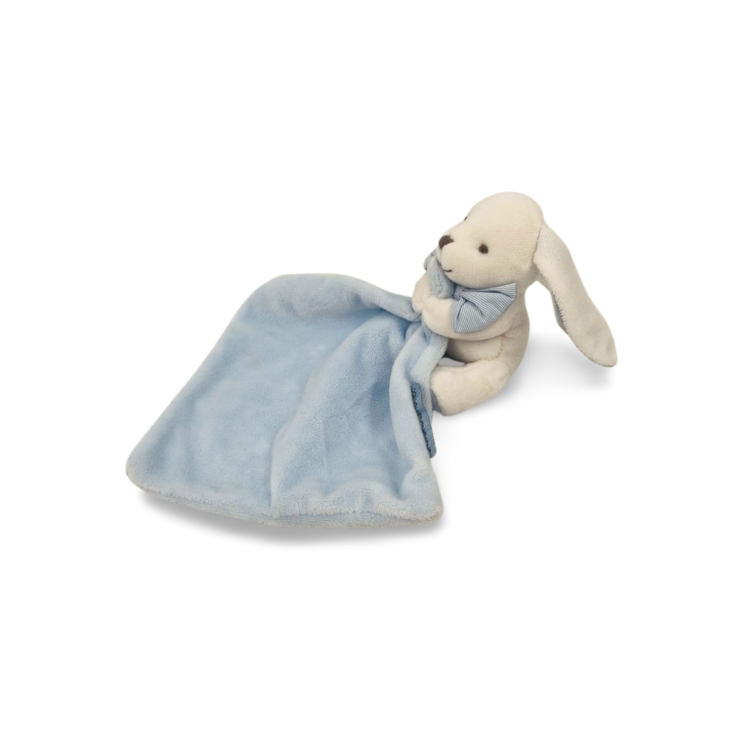 Doudou personnalisé lapin avec mouchoir bleu