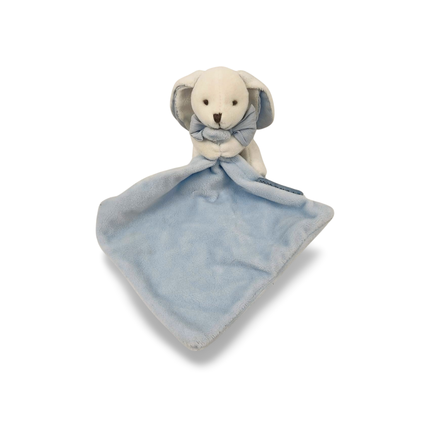 Doudou personnalisé lapin avec mouchoir bleu