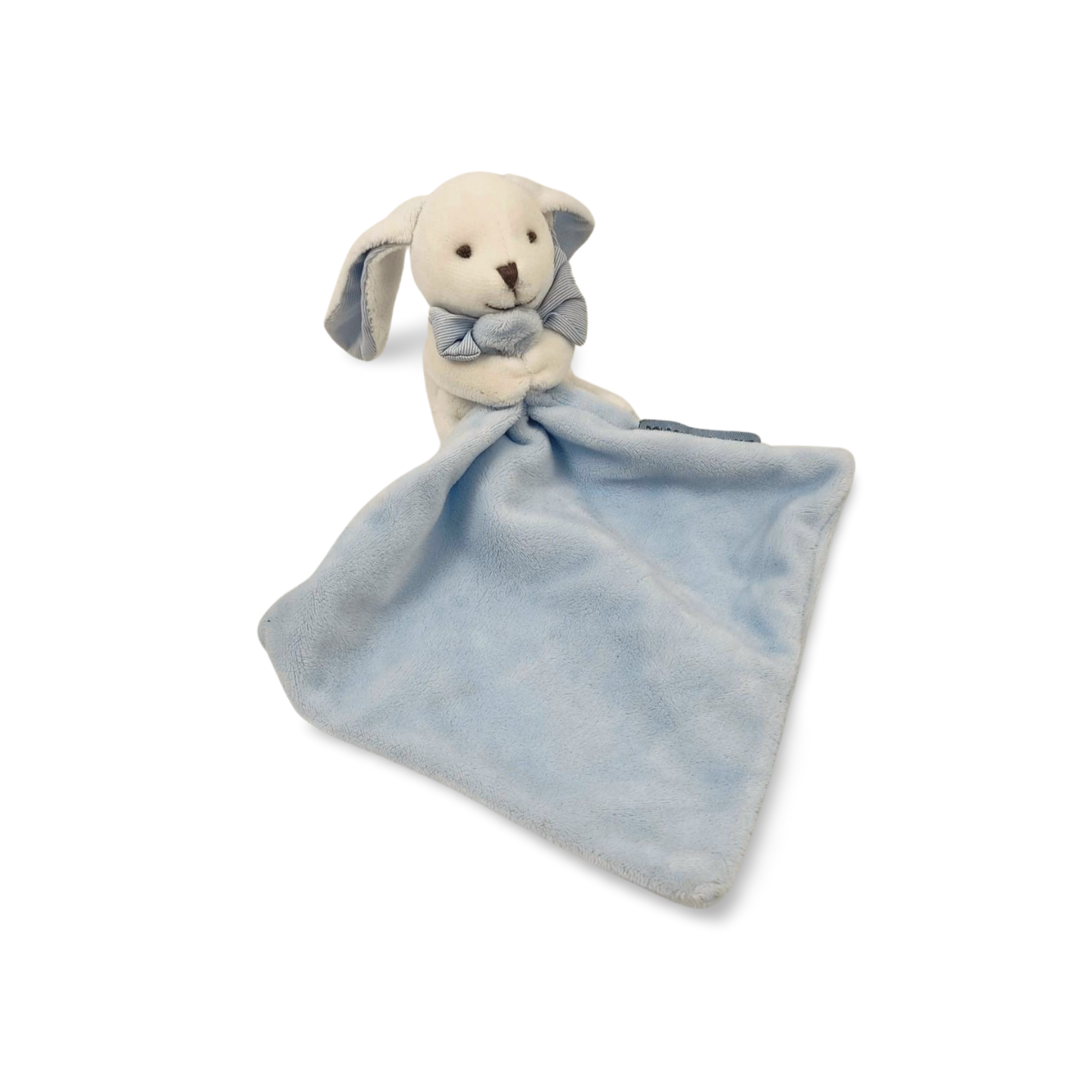 Doudou personnalisé lapin avec mouchoir bleu