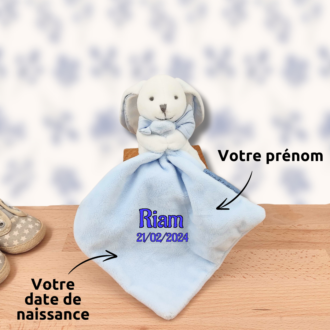 Gustave le lapin bleu - Doudou personnalisé