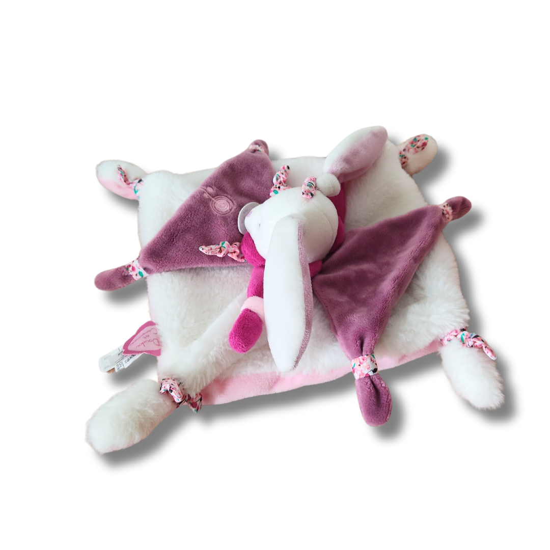 Doudou lapin carré rose et violet