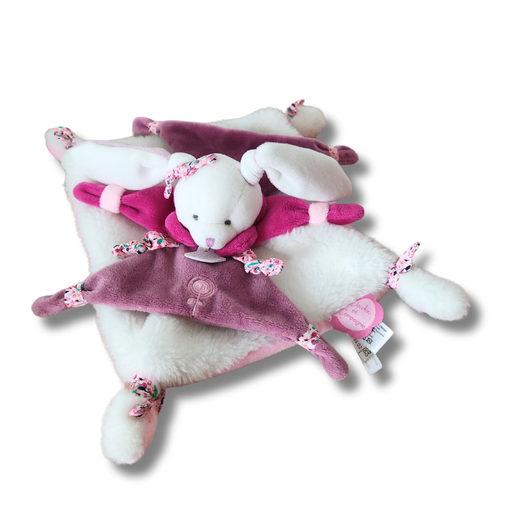 Doudou lapin carré rose et violet