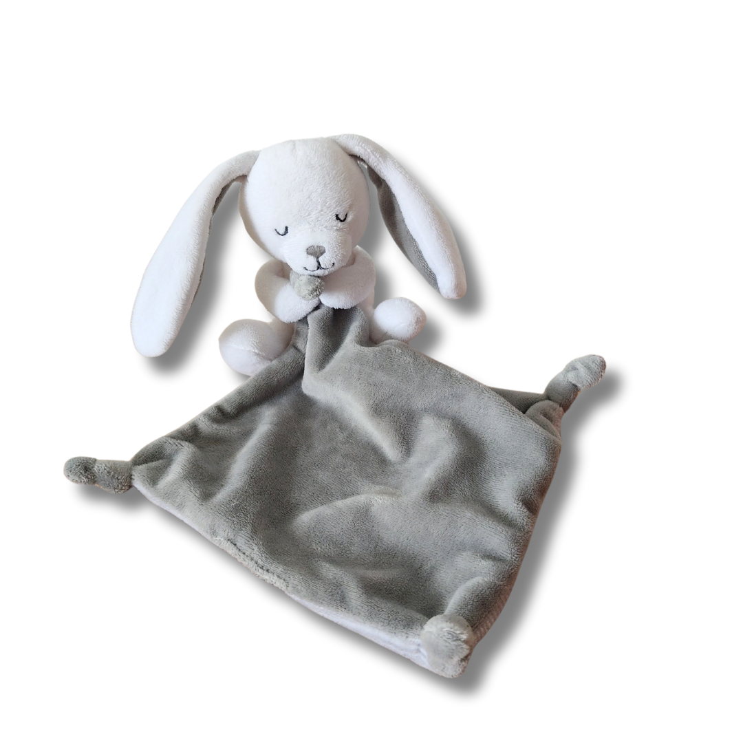 Doudou personnalisé lapin gris avec mouchoir