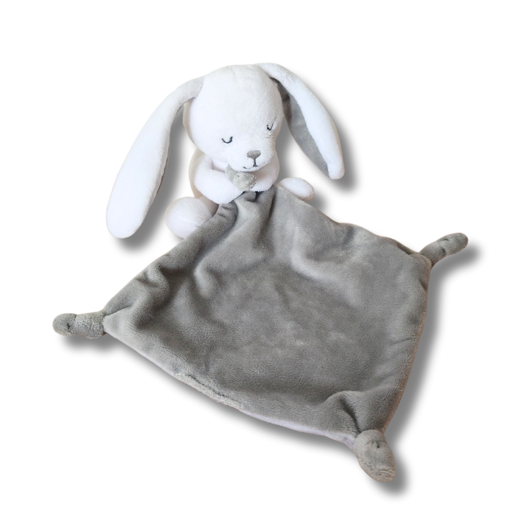 Doudou personnalisé lapin gris avec mouchoir