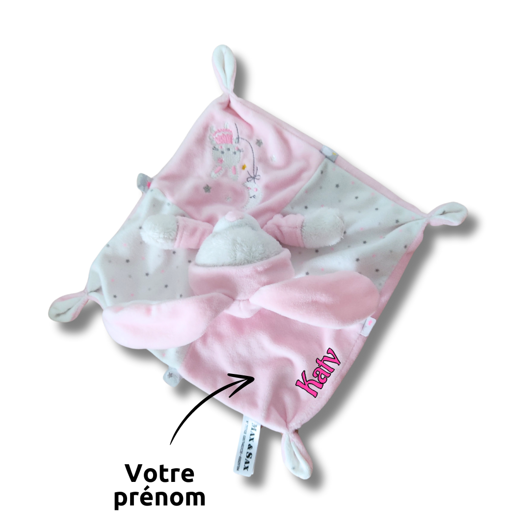 Doudou personnalisé lapin ours rose