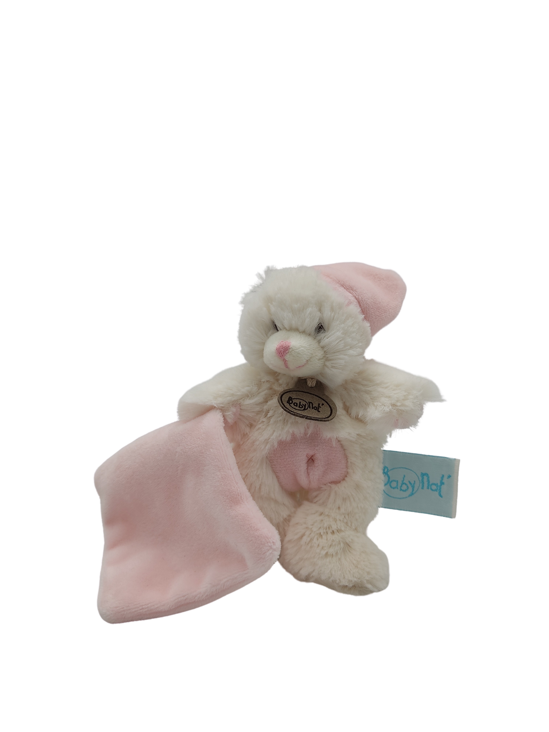 Doudou petit ours blanc bonnet rose BABY NAT