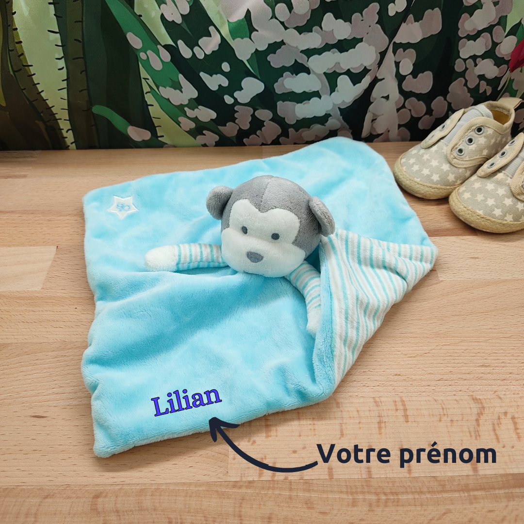Didi le petit singe bleu – Doudou personnalisé
