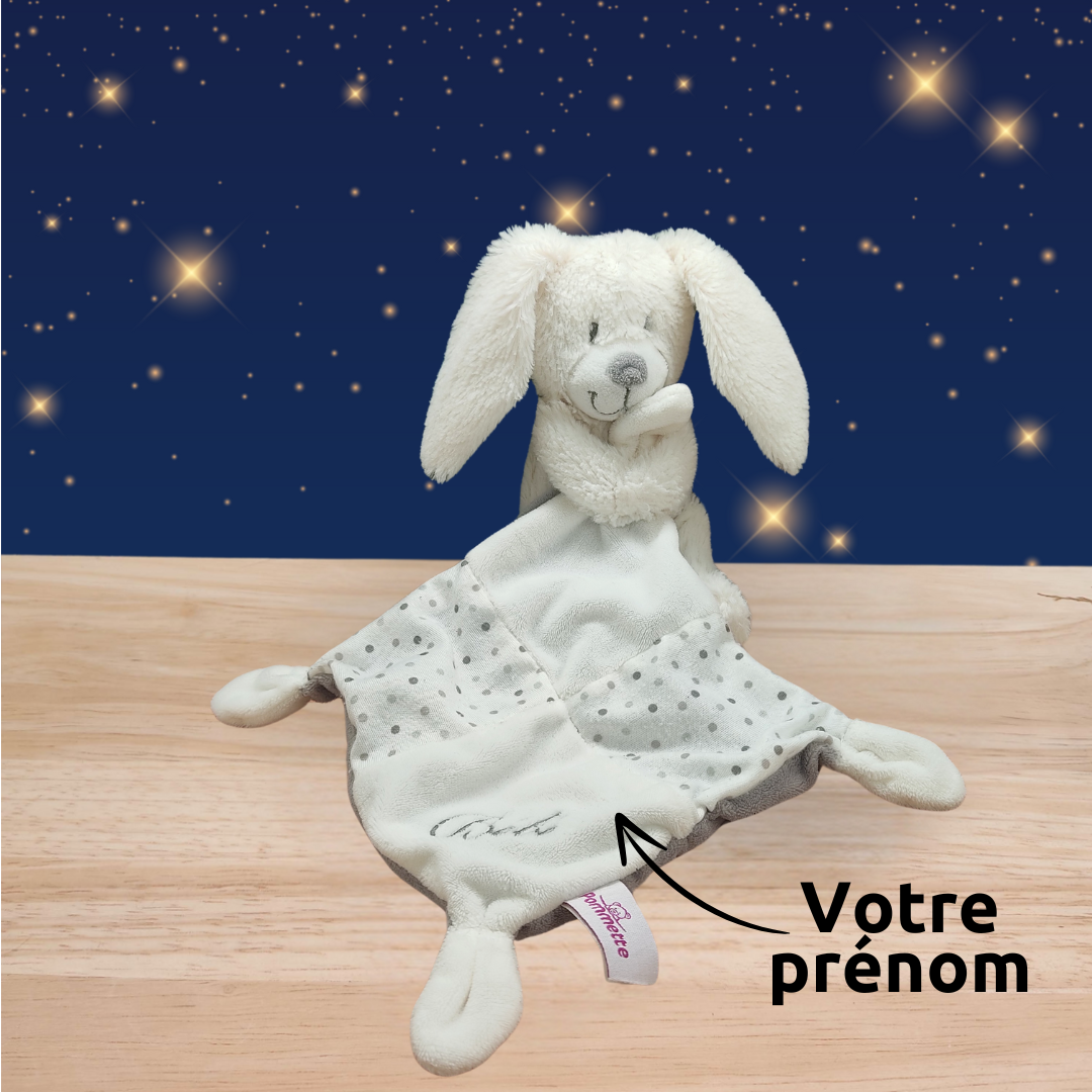Boby le lapin rêveur – Doudou personnalisé