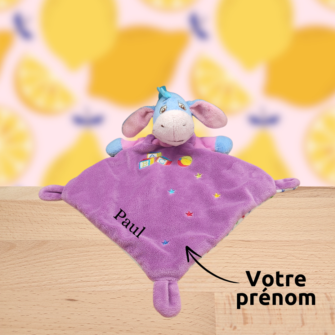 Bourriquet l\'âne câlin – Doudou personnalisé
