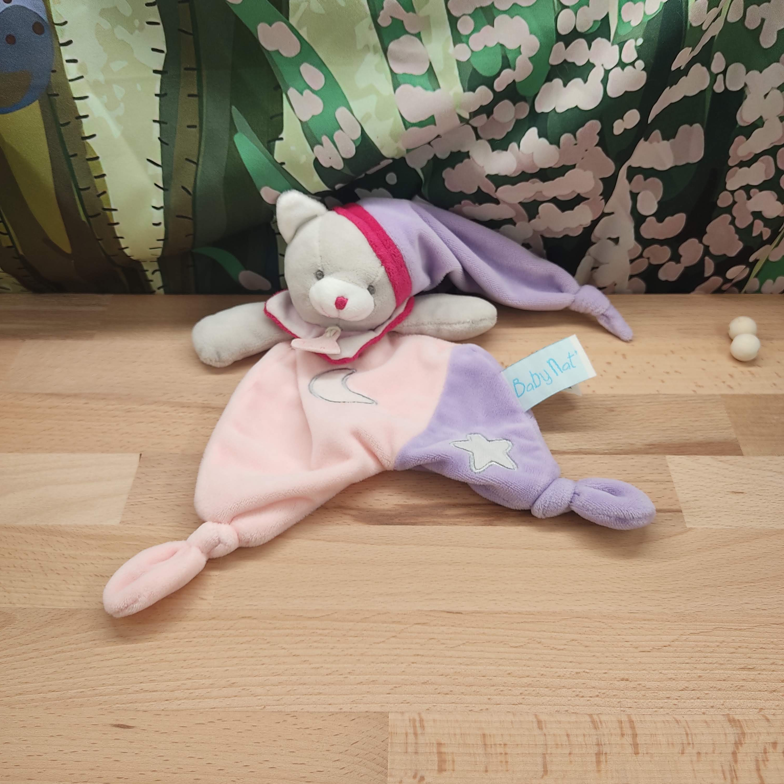 Doudou chat rose et violet