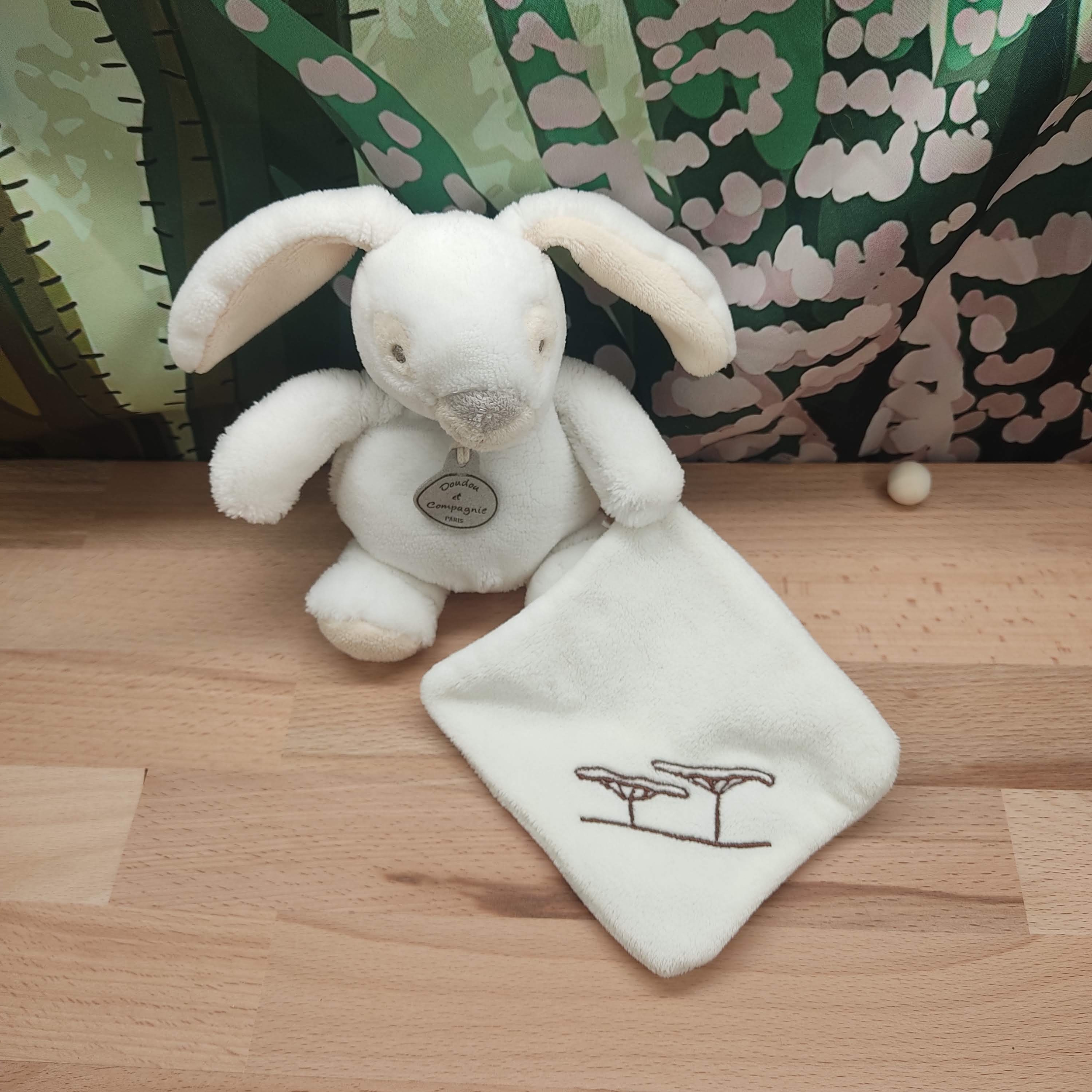 Doudou lapin mouchoir blanc
