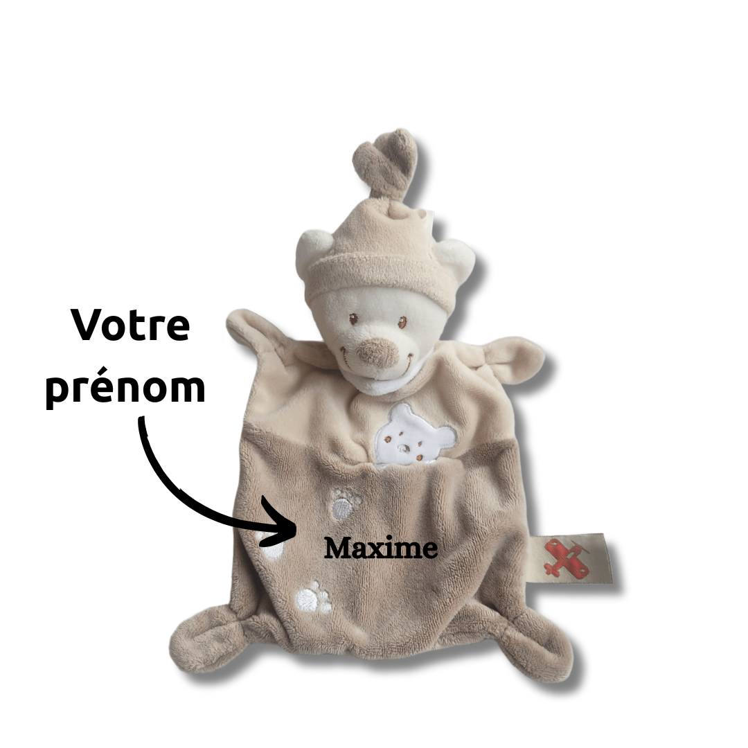 Mack l’ourson velours – Doudou personnalisé