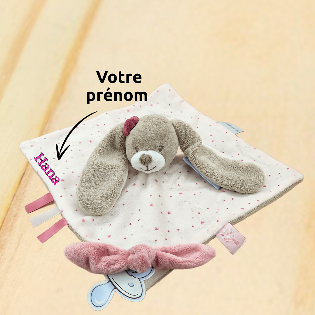 Coco le lapin câlin – Doudou personnalisé