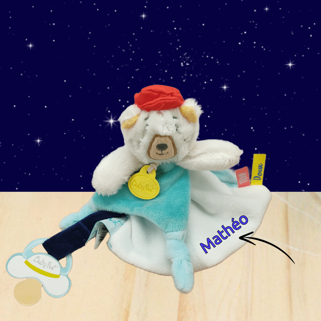 Carlos l’ourson rêveur – Doudou personnalisé
