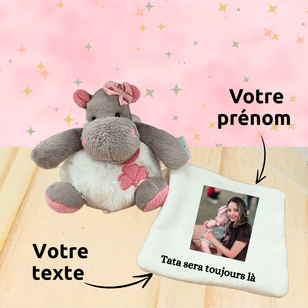 Choupy l’hippopotame câlin – Doudou personnalisé