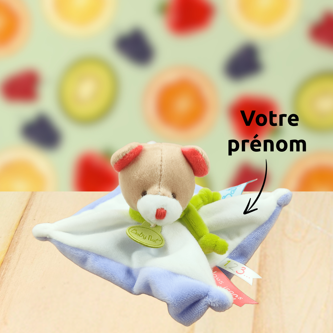 Mady l’ourson fruité – Doudou personnalisé