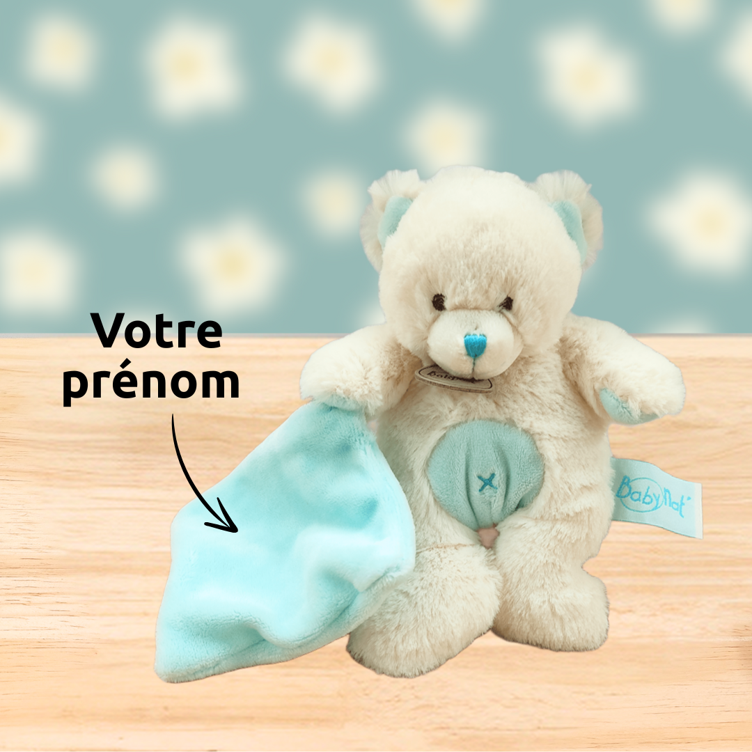 Barack l’ours câlin – Doudou personnalisé