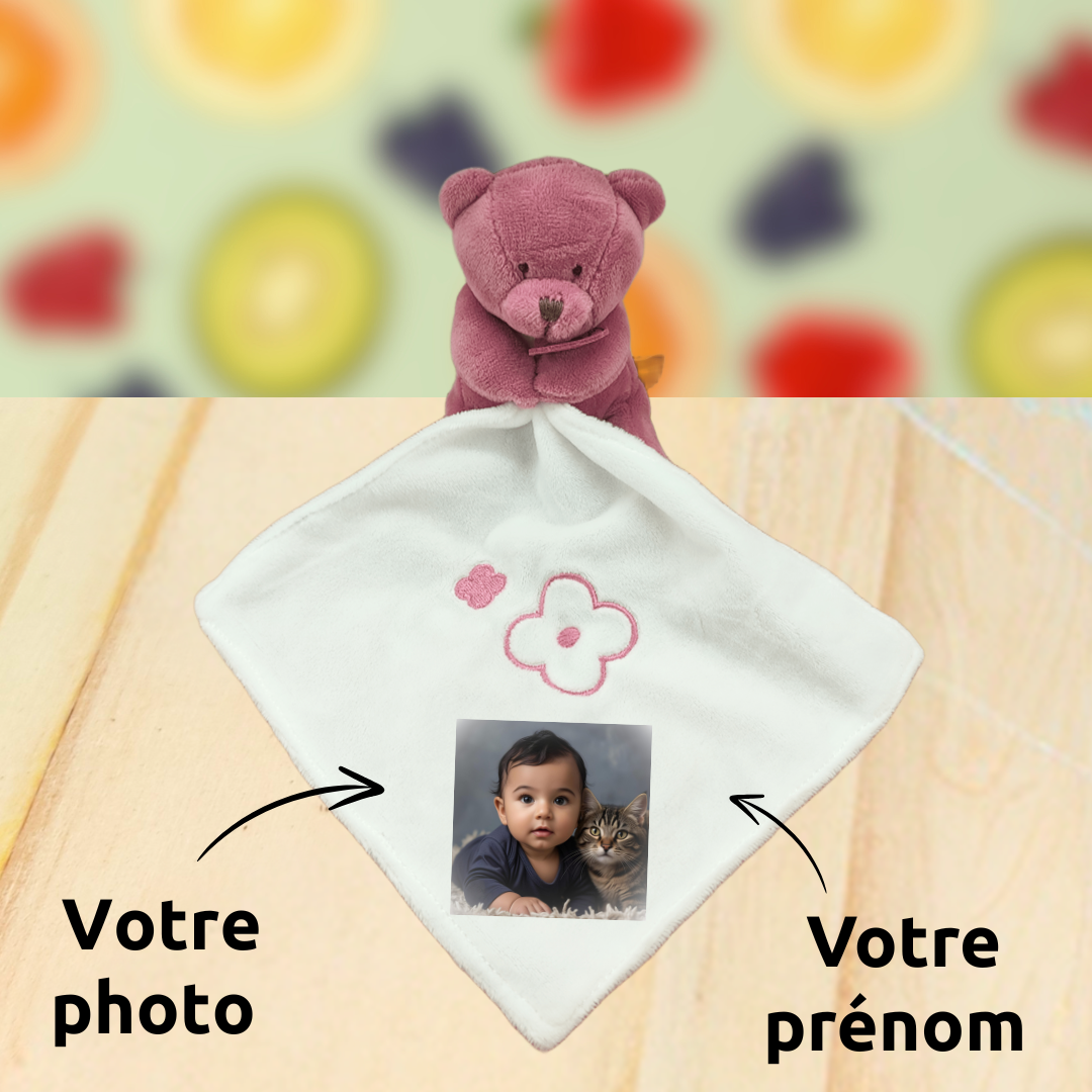 Framboise, l\'ours tendre – Doudou personnalisé