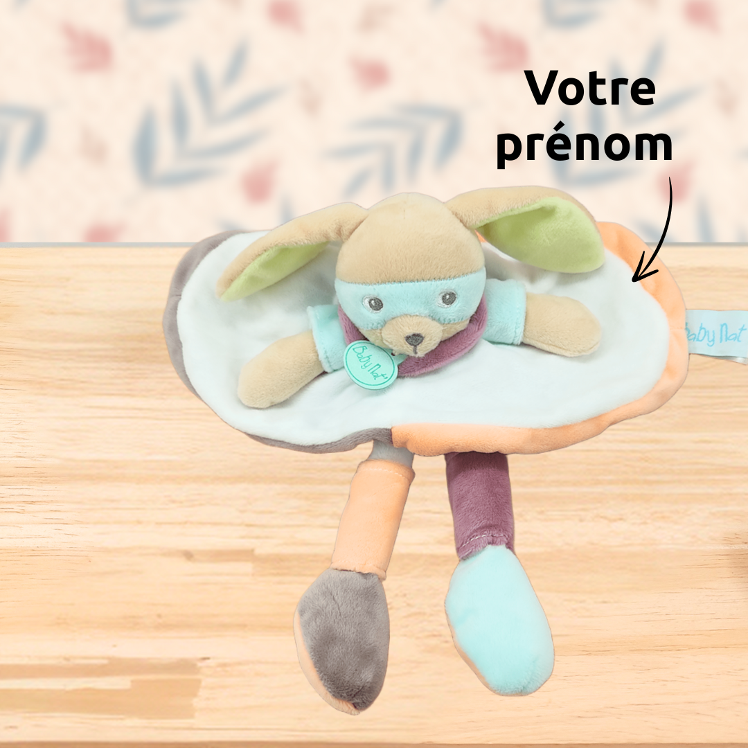 Crash, le lapin héros – Doudou personnalisé