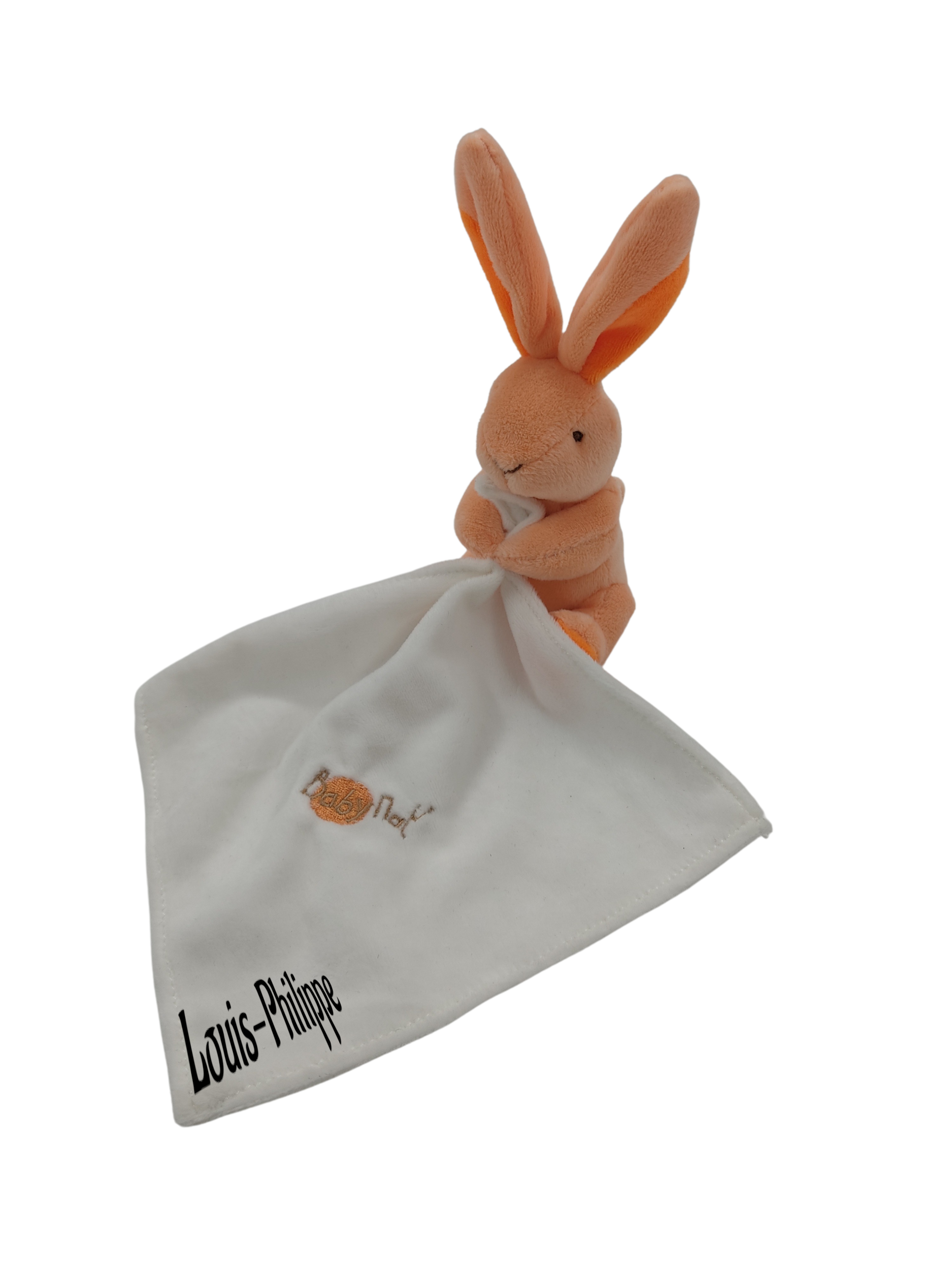 Doudou lapin orange mouchoir blanc BABY NAT