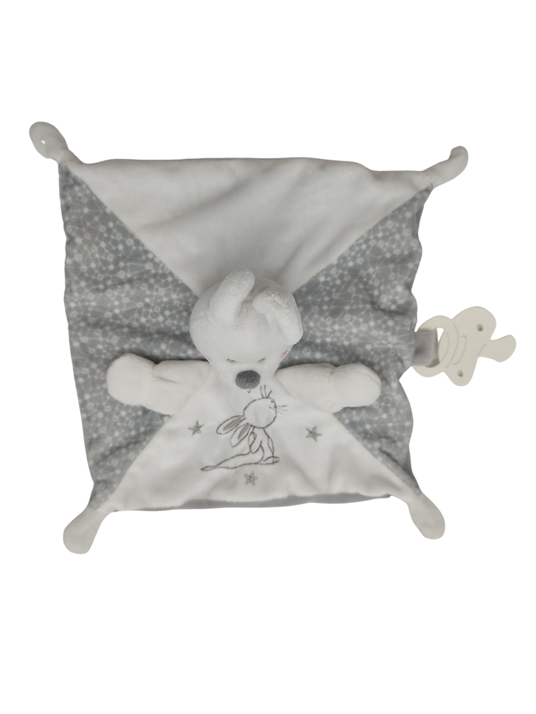 Doudou lapin attache tétine Gris et blanc NICOTOY