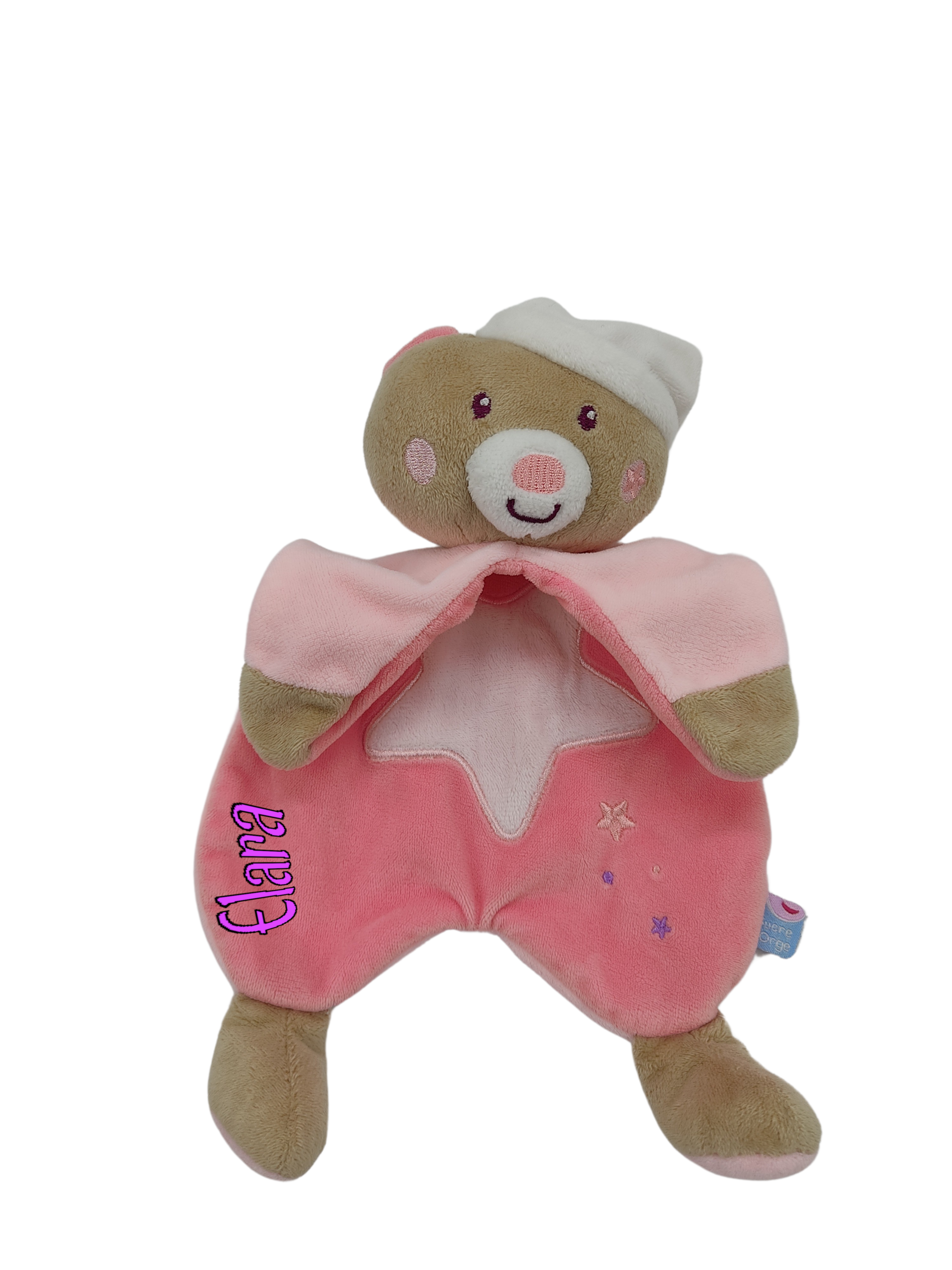 Doudou ours rose plat phosphorescent SUCRE D'ORGE