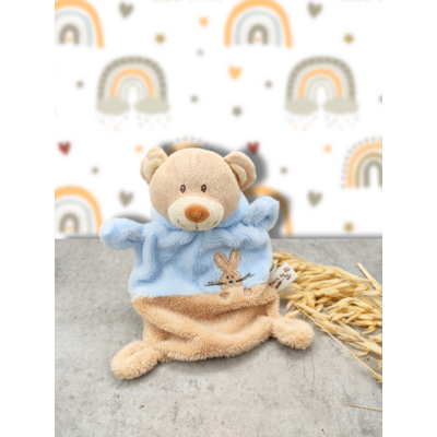 Doudou ours bleu et marron
