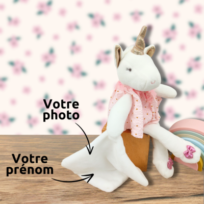 Doudou personnalisé licorne