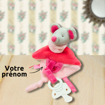 Doudou personnalisé souris rose