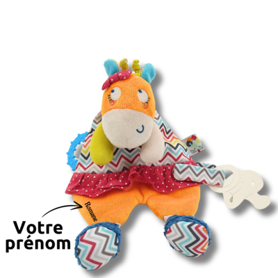 Doudou personnalisé vache attache tétine