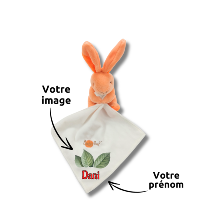 Doudou personnalisé photo lapin orange