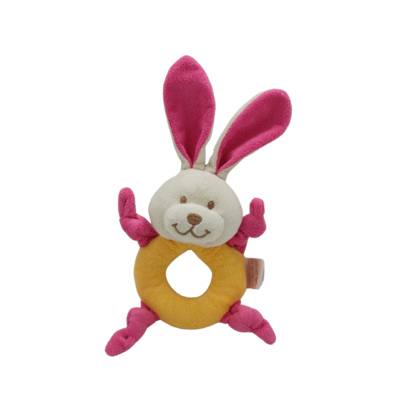 Doudou hochet lapin rose LES MATERNELLES