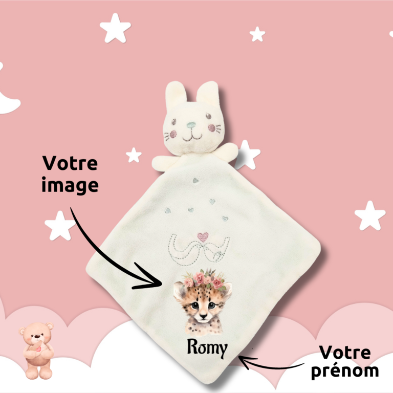 Doudou lapin personnalisé naissance prénom date poids taille cadeau bébé - Mobilier enfant