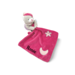 Doudou personnalisé chat rose mouchoir luminescent