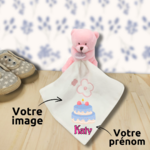 Doudou personnalisé ours rose avec photo et image